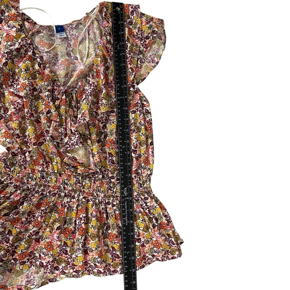 Old Navy Womens Blouse Size Small Ditzy Floral Smocked Waist Ruffle Boho Peasant - Picture 9 of 12